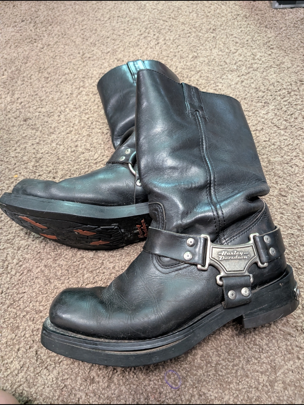Harley-Davidson Mega Harness Motorcycle Boots in black leather, men's size 9.